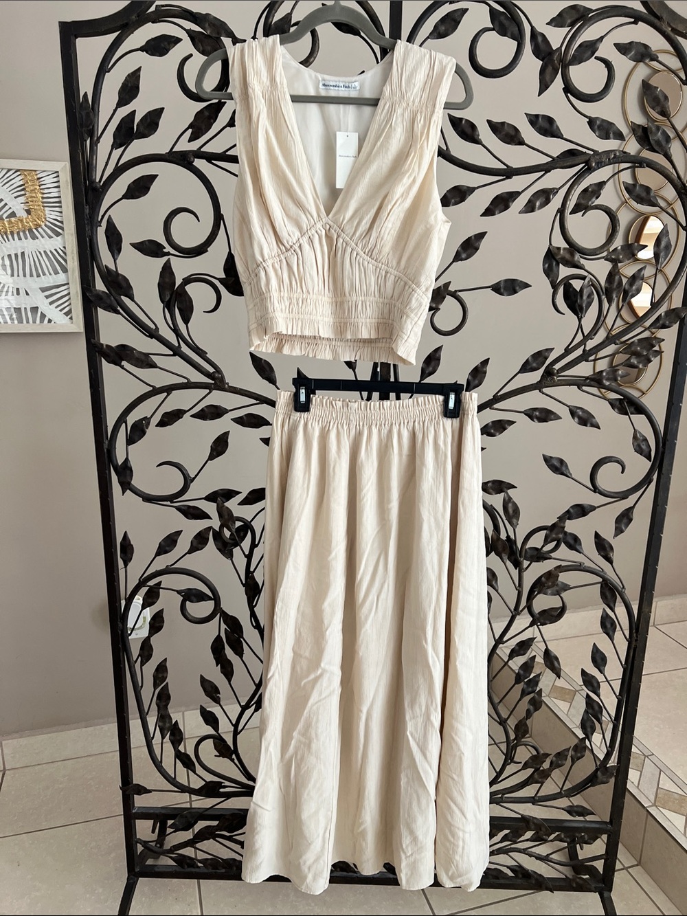 Abercrombie & Fitch Sleeveless Cream Maxi Skirt Set
